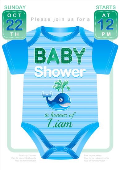 Baby shower card with clothes vector 02