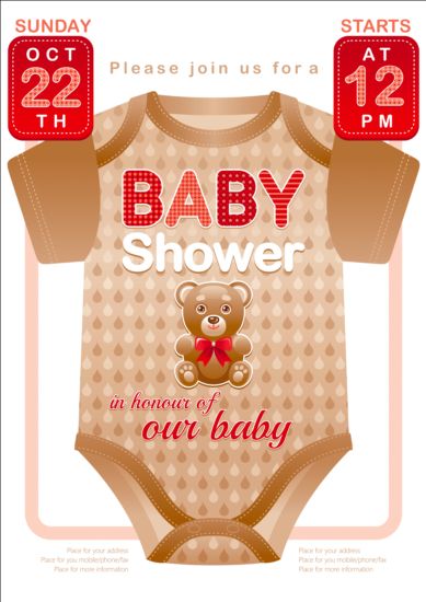 Baby shower card with clothes vector 04