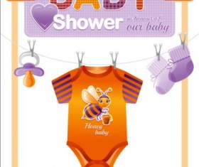 Baby shower card with clothes vector 05