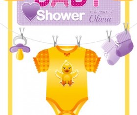 Baby shower card with clothes vector 08