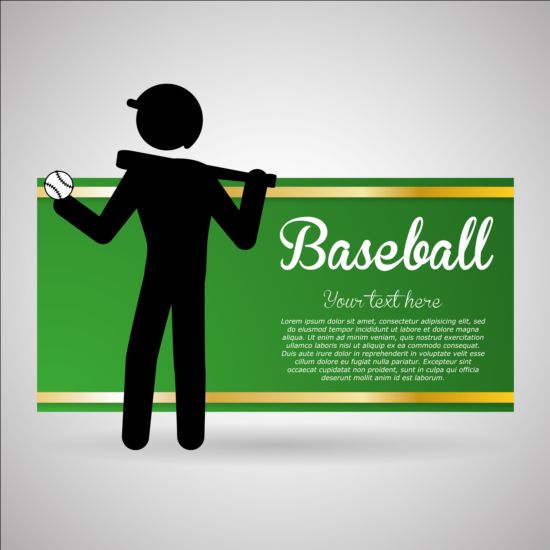Baseball green banner with people silhouette vectors set 03