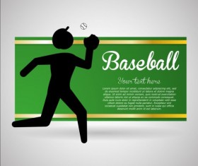 Baseball green banner with people silhouette vectors set 04