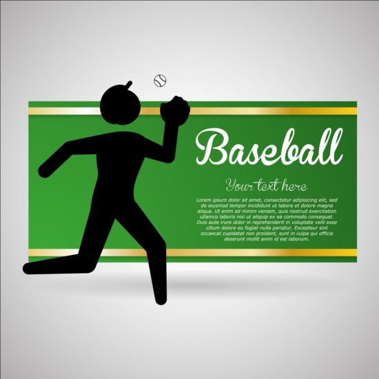 Baseball green banner with people silhouette vectors set 04