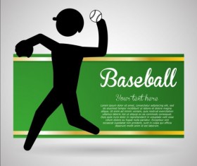 Baseball green banner with people silhouette vectors set 07