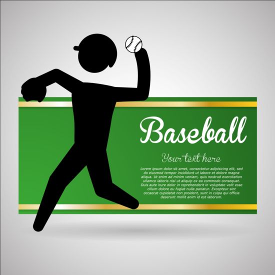 Baseball green banner with people silhouette vectors set 07