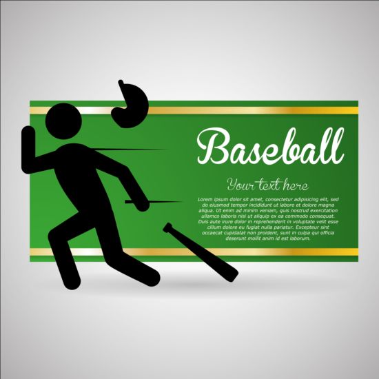 Baseball green banner with people silhouette vectors set 08