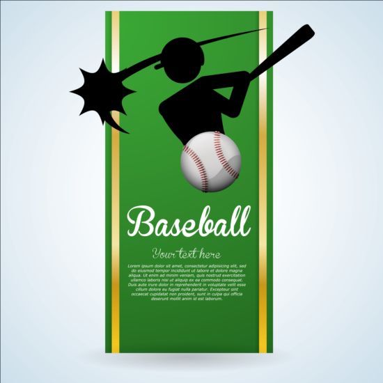 Baseball green banner with people silhouette vectors set 12