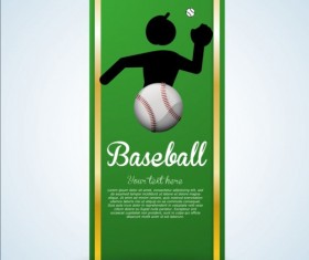 Baseball green banner with people silhouette vectors set 14