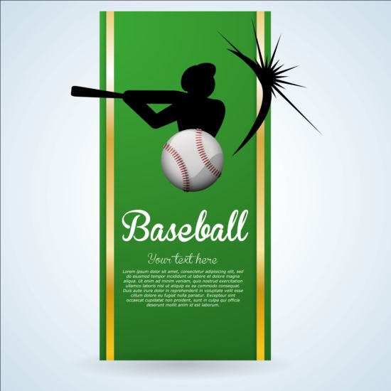 Baseball green banner with people silhouette vectors set 15