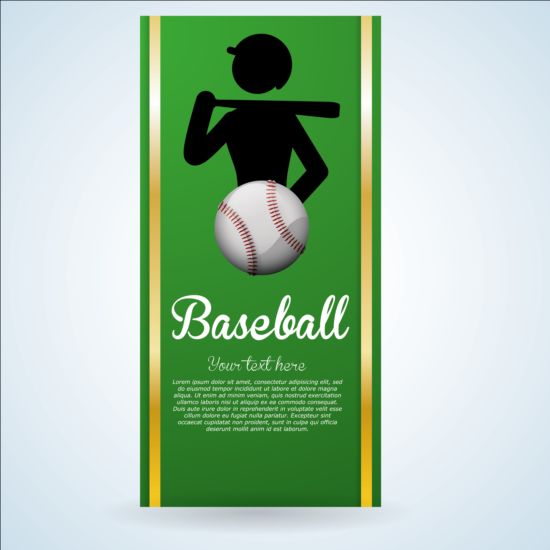 Baseball green banner with people silhouette vectors set 16