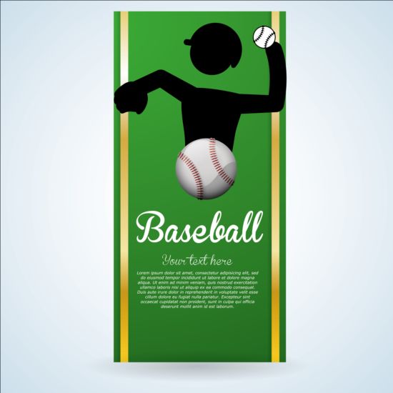 Baseball green banner with people silhouette vectors set 17