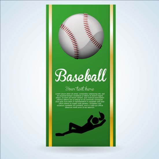 Baseball green banner with people silhouette vectors set 20