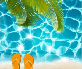 Beach and palm with blue sea background vector