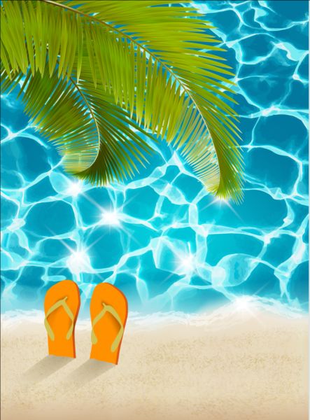 Beach and palm with blue sea background vector