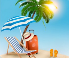 Beach chair and palms tree with travel background vector 02
