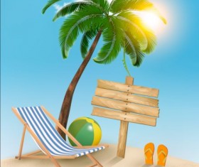 Beach chair and palms tree with travel background vector 03