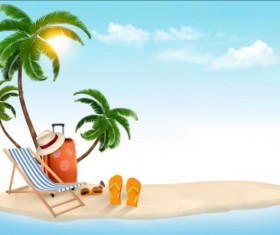 Beach chair and palms tree with travel background vector 04