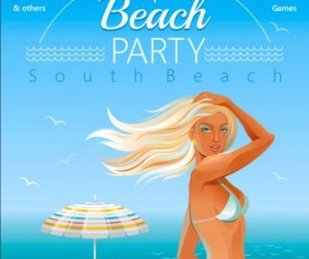 Beach party poster with beautiful girl vector 02