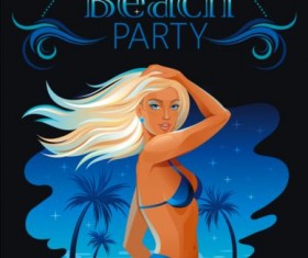 Beach party poster with beautiful girl vector 03