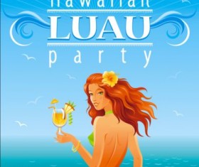 Beach party poster with beautiful girl vector 04