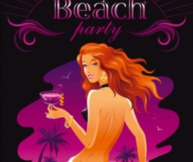 Beach party poster with beautiful girl vector 07