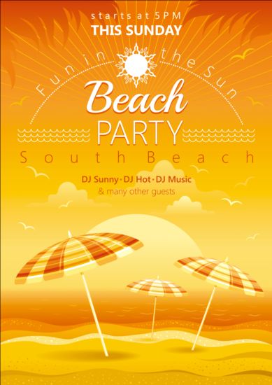 Beach party poster with umbrella vector
