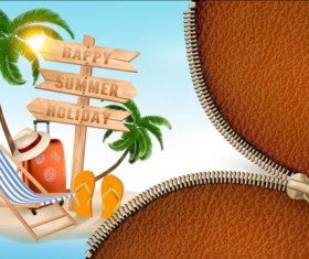Beach travel with zipper background vector 02