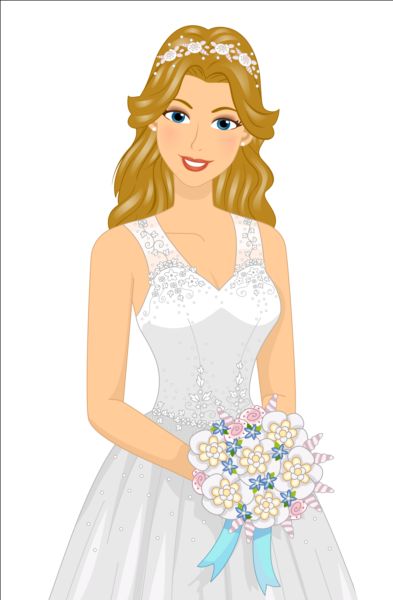 Beautiful brides with wedding dress vectors 01
