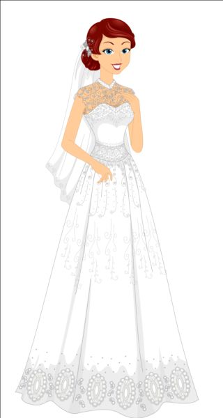 Beautiful brides with wedding dress vectors 02