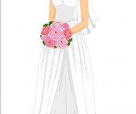 Beautiful brides with wedding dress vectors 06