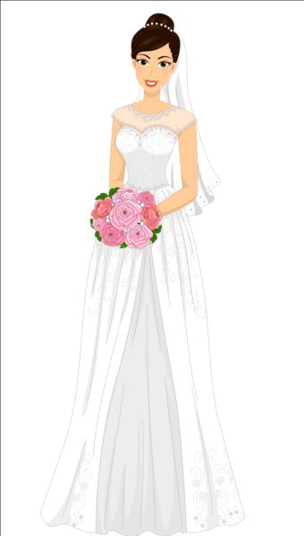 Beautiful brides with wedding dress vectors 06