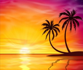 Beautiful sunset with palm trees background vector