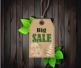 Big sale tag with green leaves vector 01