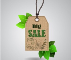 Big sale tag with green leaves vector 02