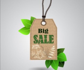 Big Sale Tag With Green Leaves Vector 01