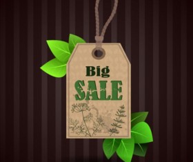 Big sale tag with green leaves vector 04