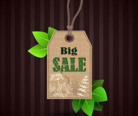 Big sale tag with green leaves vector 05