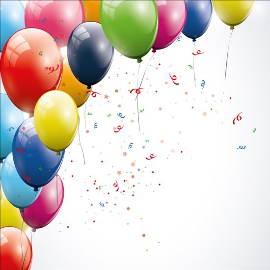 Birthday background colored confetti with balloon vector 02