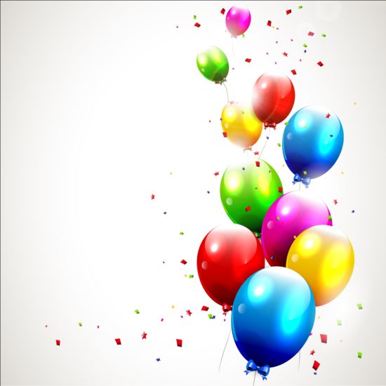 Birthday background colored confetti with balloon vector 03