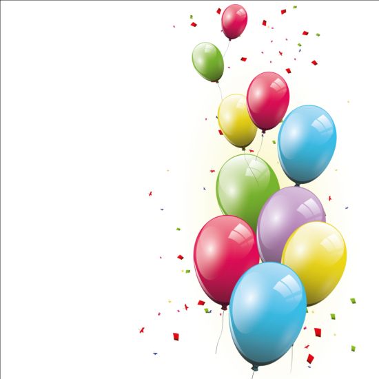 Birthday background colored confetti with balloon vector 04