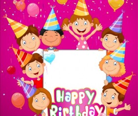 Birthday background with children vector design 01