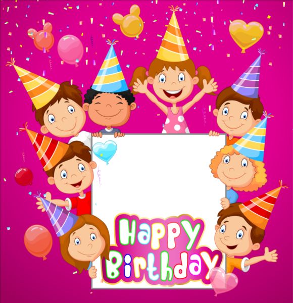 Birthday background with children vector design 01
