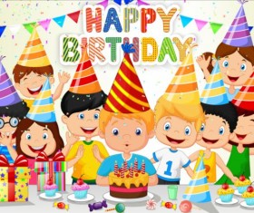 Birthday background with children vector design 03