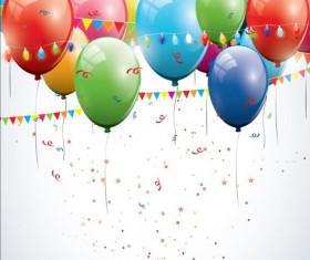 Birthday balloons background with confetti and corner flag vector 01