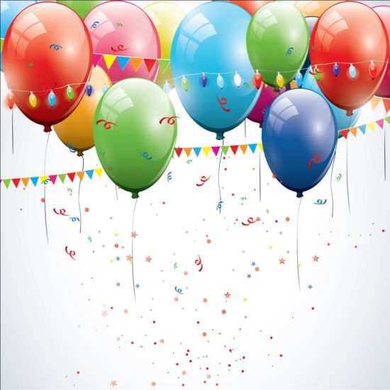 Birthday balloons background with confetti and corner flag vector 01