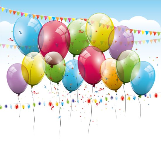Birthday balloons background with confetti and corner flag vector 02