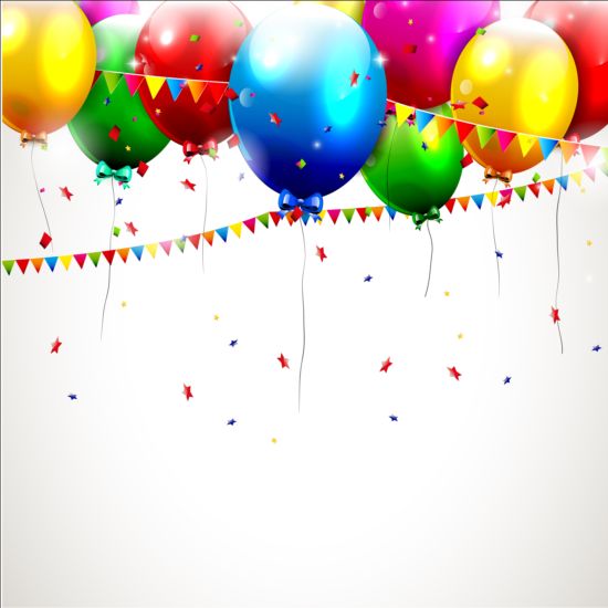 Birthday balloons background with confetti and corner flag vector 03