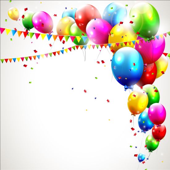 Birthday balloons background with confetti and corner flag vector 04