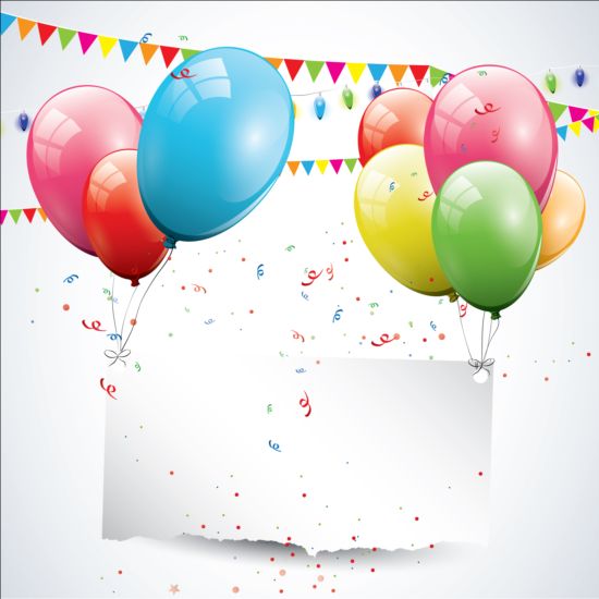 Birthday balloons with blank paper vector 01