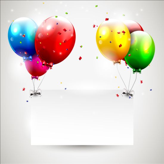 Birthday balloons with blank paper vector 02